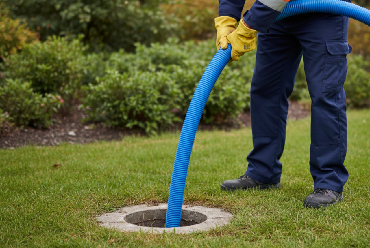 Pessoa realizando drenagem de fossa