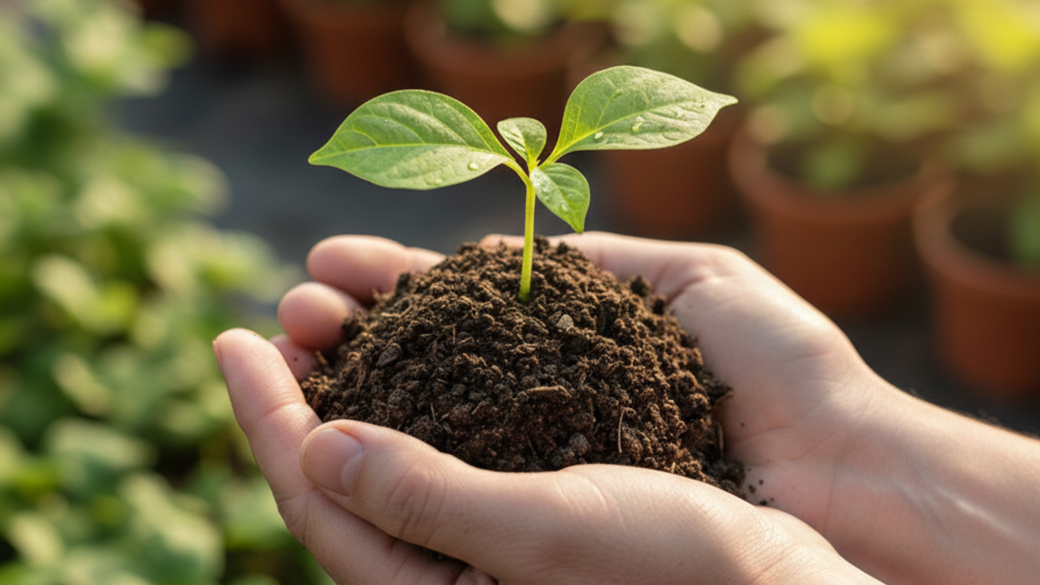 Pessoa segurando muda de planta